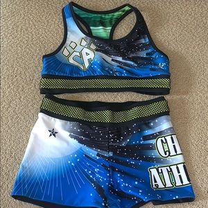 Cheer Athletics practice top and shorts